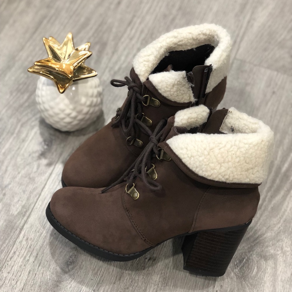 **SOLD** Lace-Up Bootie with Faux Fur Cuff